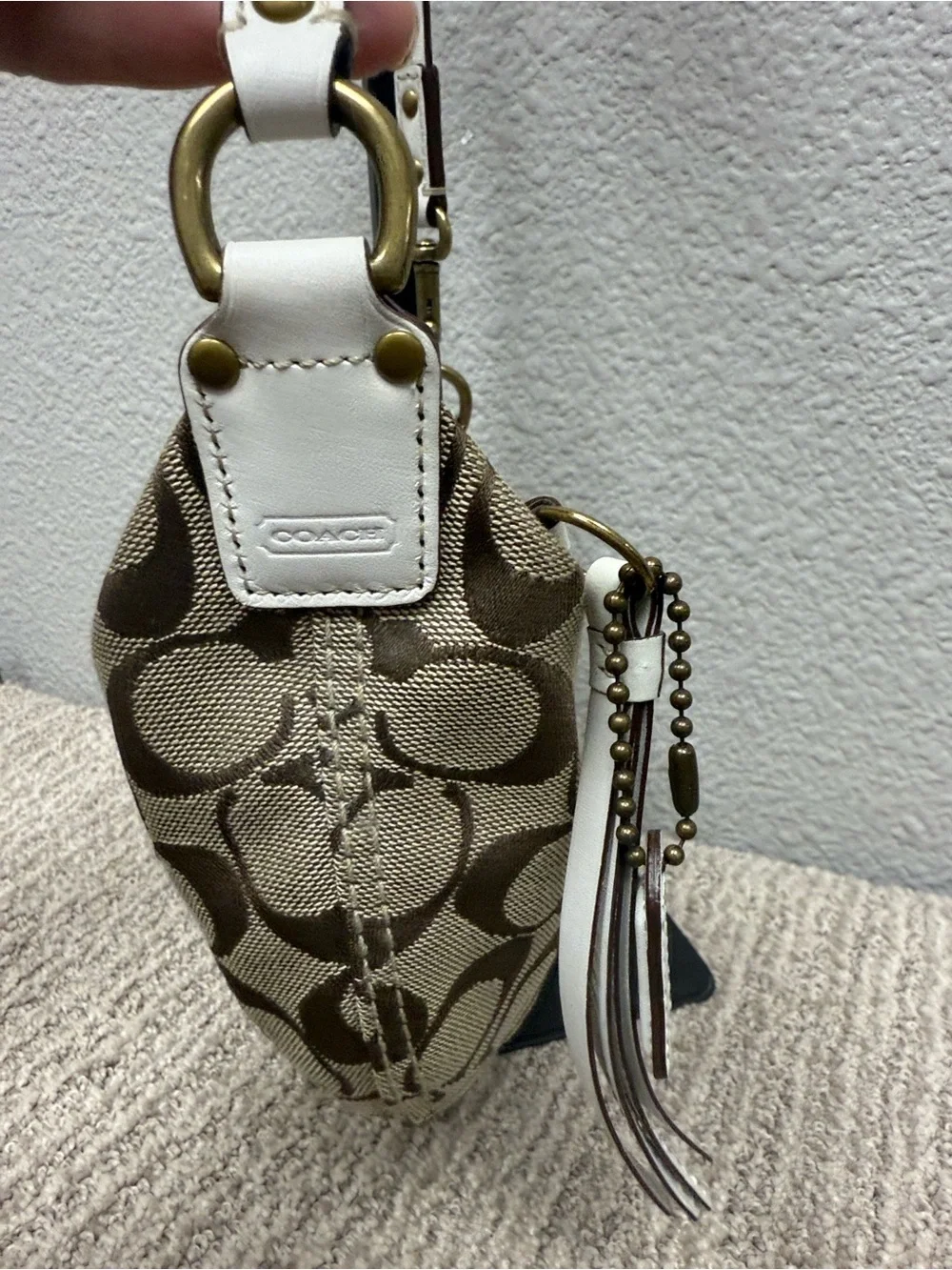 Y2K Coach Khaki/Chalk Mini Crescent Crossbody with Signature C Pattern